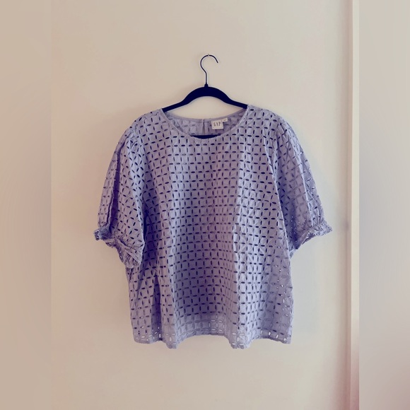 Lilac Puff Sleeve Eyelet Top | Gap | Size XXL - Picture 5 of 7